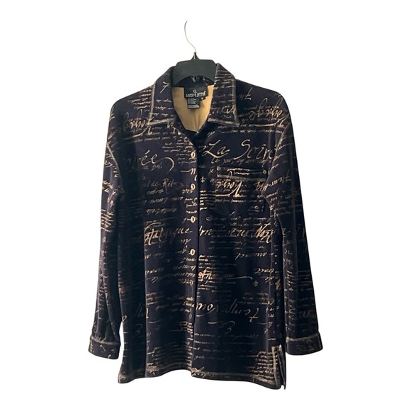 Carole Little Tops - Carole Little Vintage Velvet Script Long Sleeve Button Down Shirt Size S